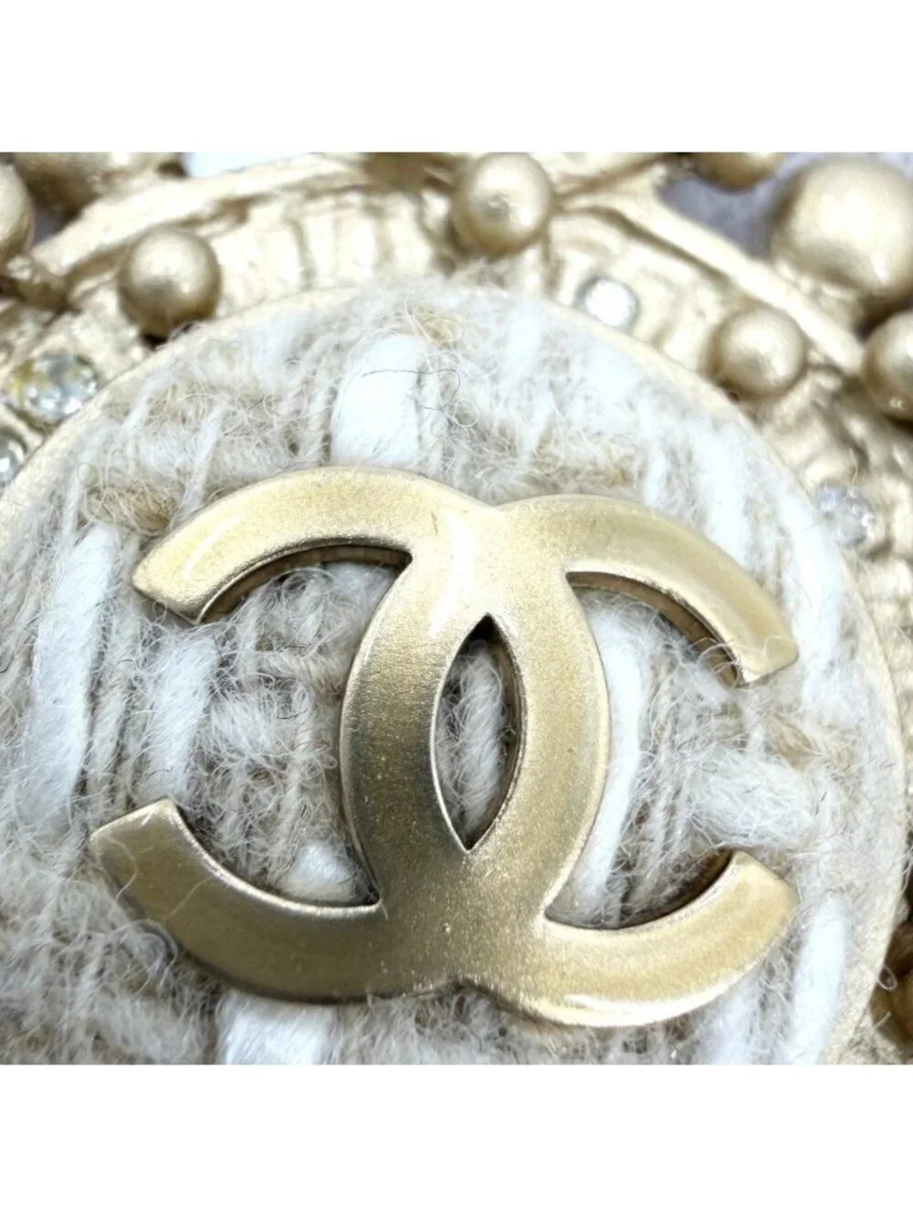 Chanel Big Brooch CC Logo Tweed Bijou Faux Pearl Rhinestone